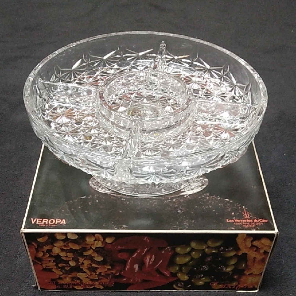 Veropa 5 compartment Pedistal Crystal Serving Bowl Made In France